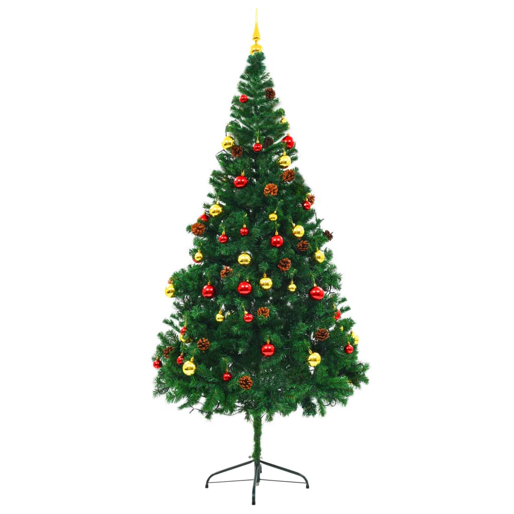 vidaXL Vánoční stromek s LED osvětlením a baňkami zelený 210 cm