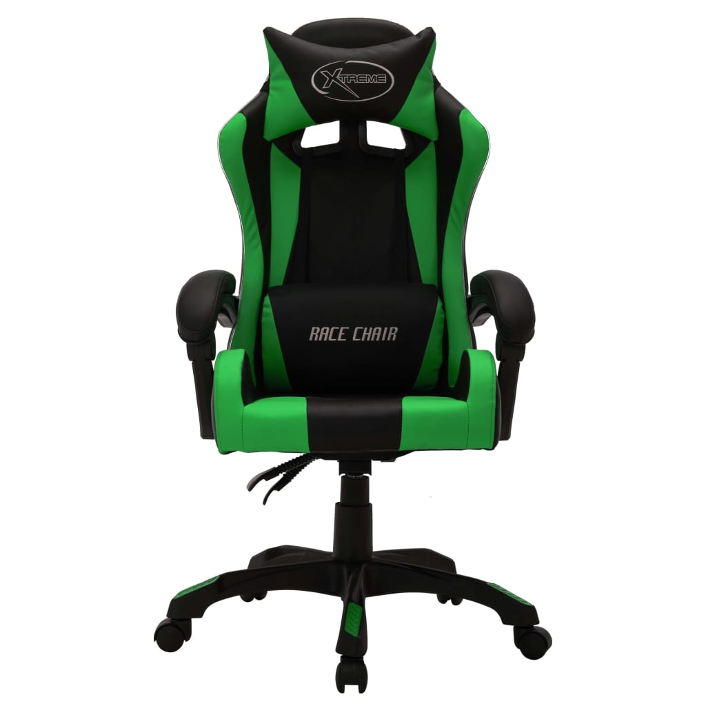 vidaXL Herní židle s RGB LED podsvícením zeleno-černá umělá kůže