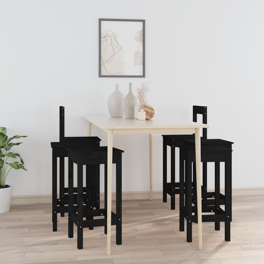 vidaXL 6dílná sada barových židlí černá masivní borové dřevo