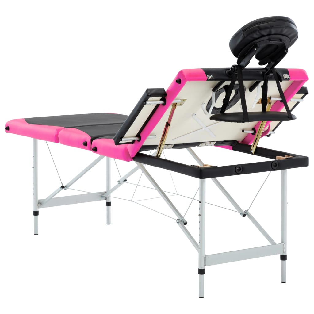 vidaXL Skládací masážní stůl se 4 zónami hliník černý a růžový