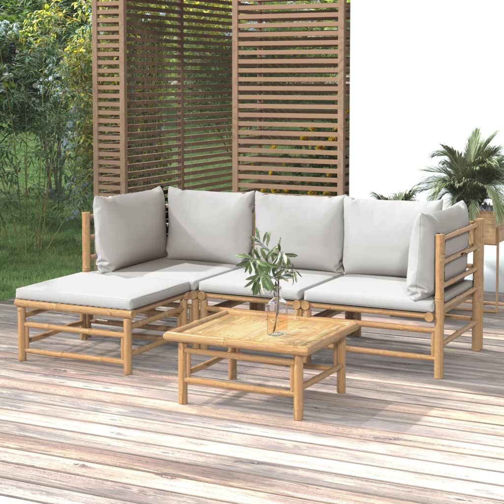 vidaXL 5dílná zahradní sedací souprava světle šedé podušky bambus