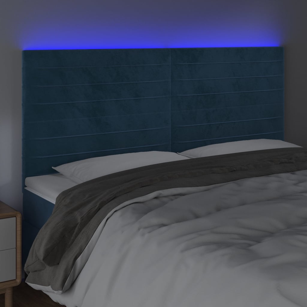 vidaXL Čelo postele s LED tmavě modré 200x5x118/128 cm samet