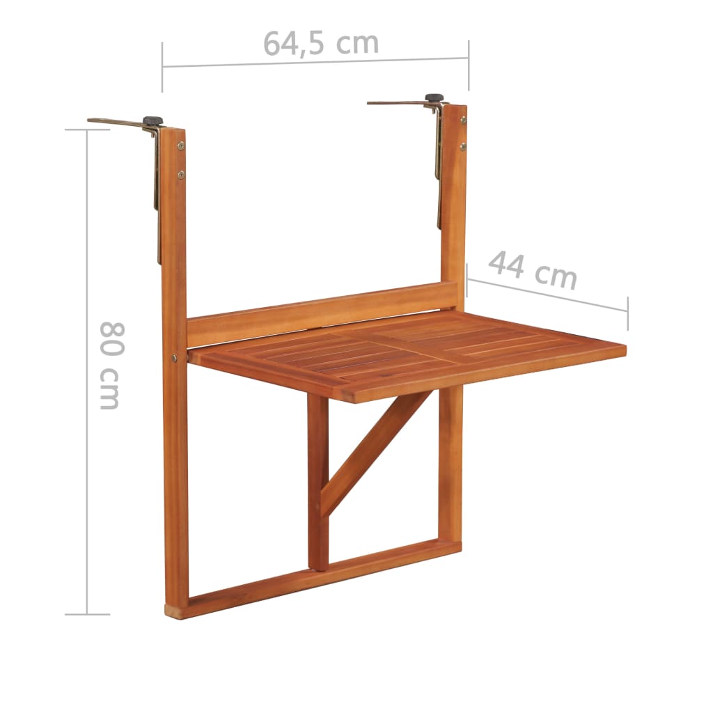 vidaXL Závěsný stůl na balkon 64,5 x 44 x 80 cm masivní akáciové dřevo