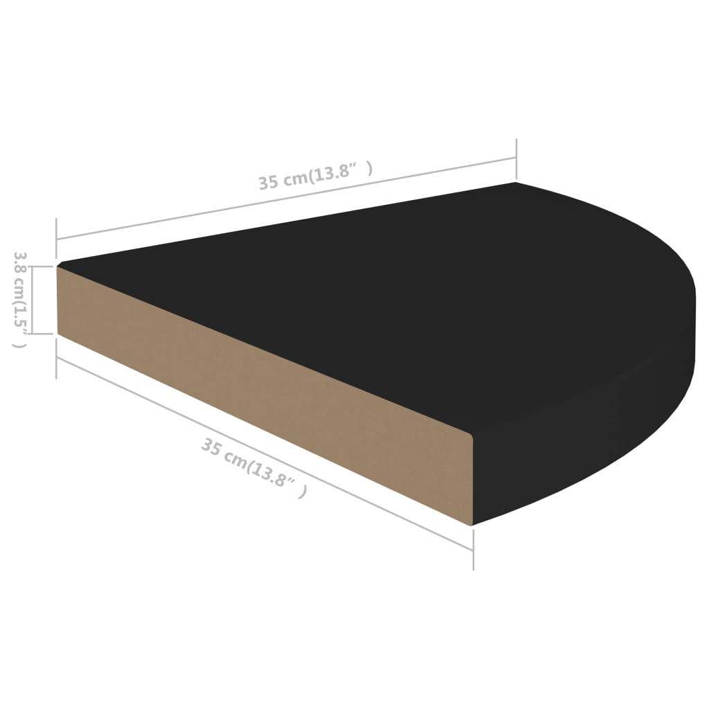 vidaXL Plovoucí rohová police černá 35 x 35 x 3,8 cm MDF