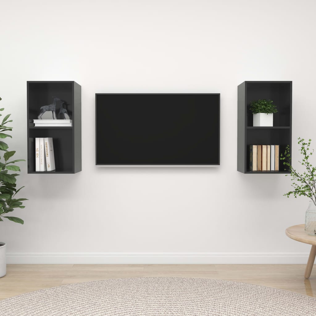 vidaXL Nástěnné TV skříňky 2 ks šedé vysoký lesk dřevotříska