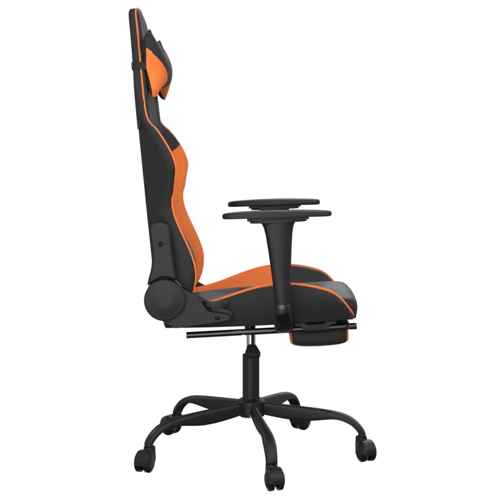 vidaXL Masážní herní židle s podnožkou černá a oranžová umělá kůže