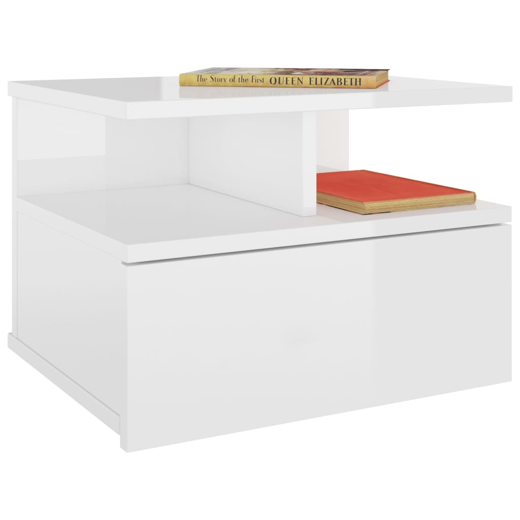 vidaXL Nástěnný noční stolek bílý vysoký lesk 40x31x27 cm dřevotříska