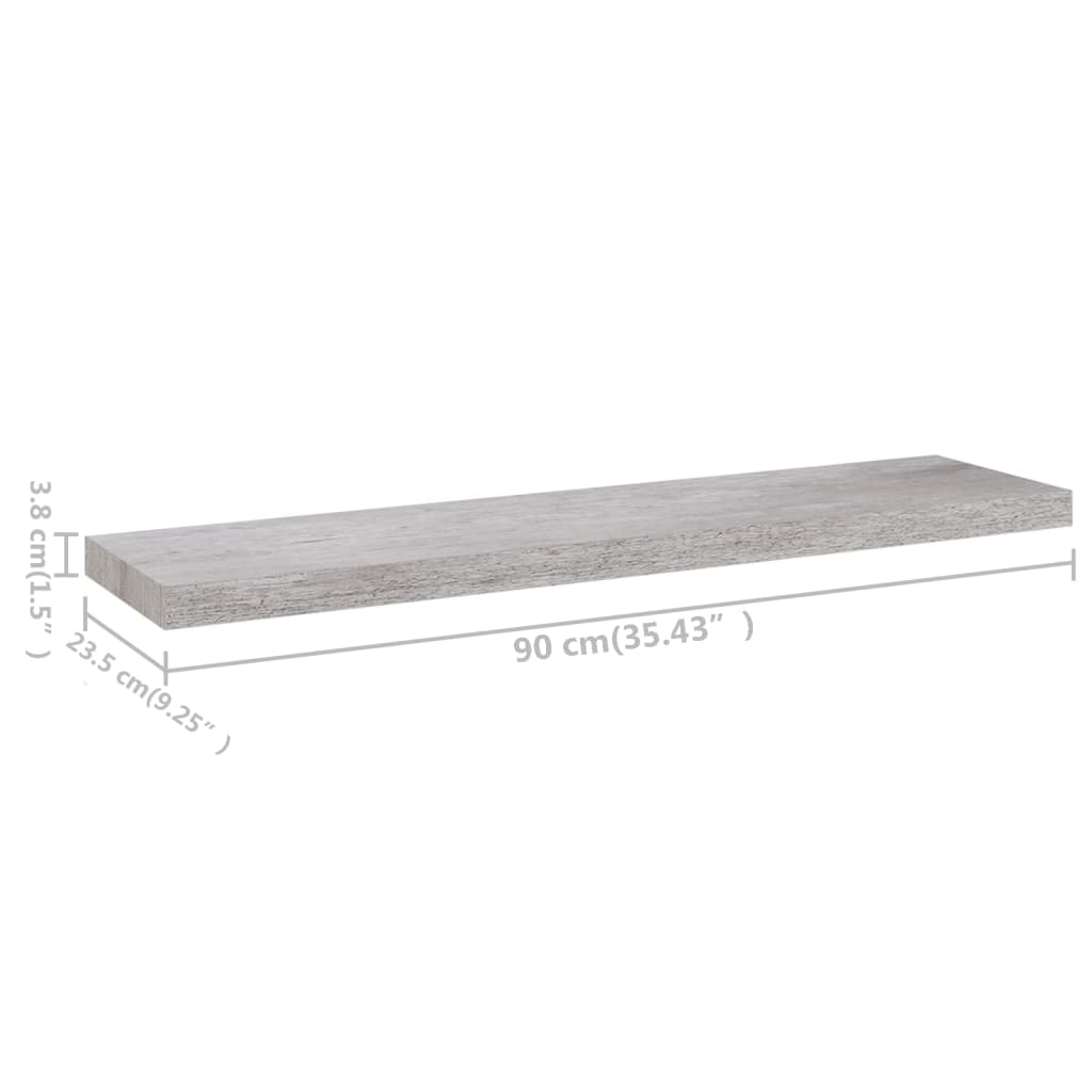 vidaXL Plovoucí nástěnné police 2 ks betonově šedé 90x23,5x3,8 cm MDF