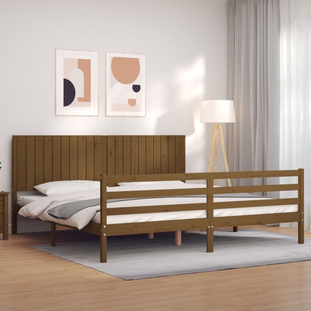 vidaXL Rám postele s čelem medově hnědý 200 x 200 cm masivní dřevo