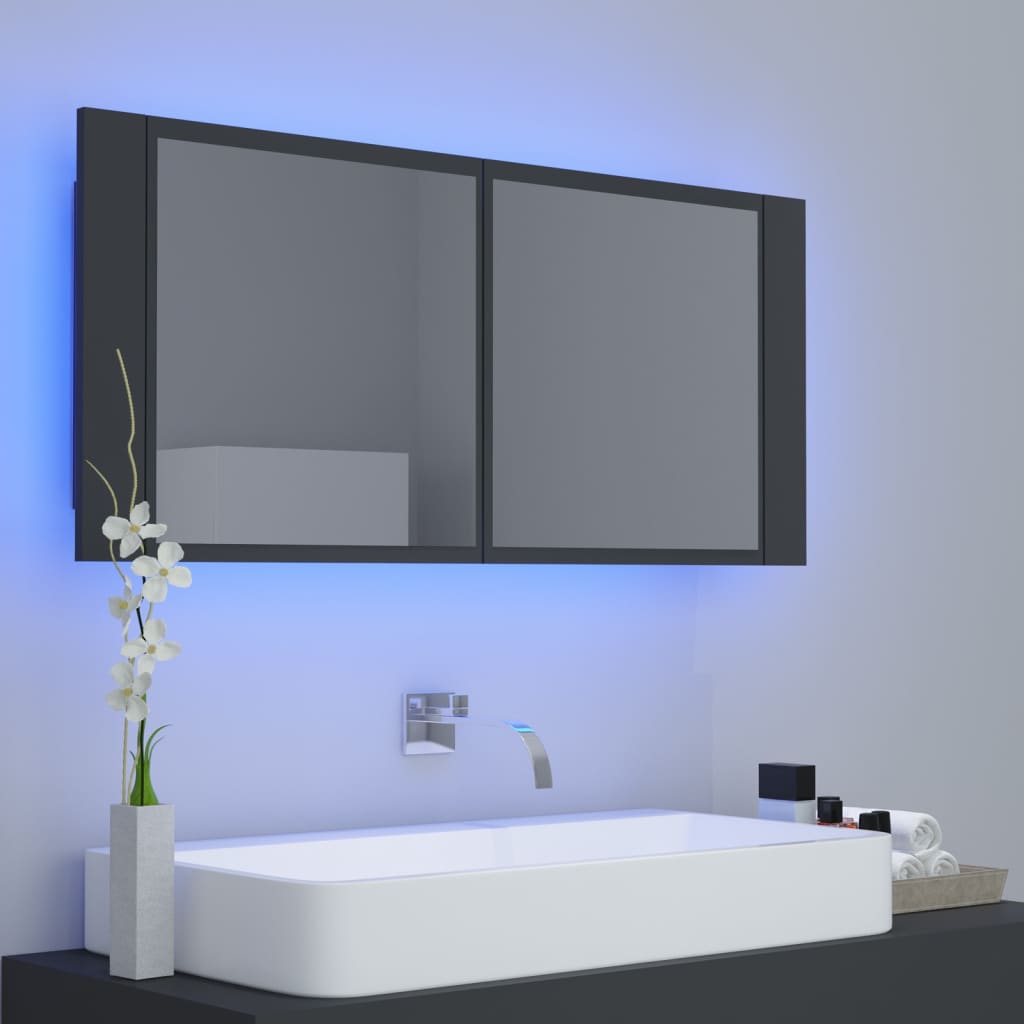 vidaXL LED koupelnová skříňka se zrcadlem šedá 100 x 12 x 45 cm akryl