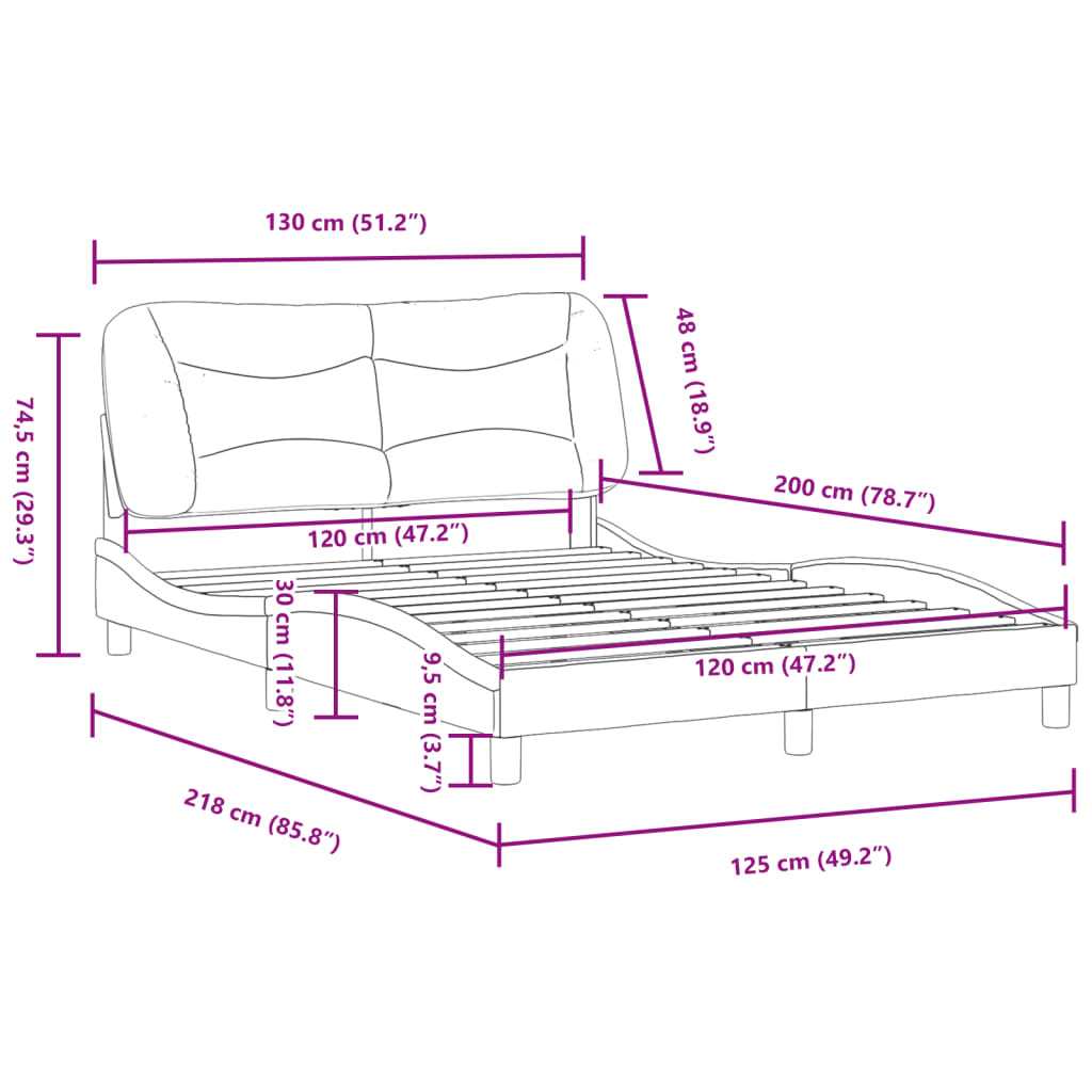 vidaXL Rám postele s čelem šedý 120x200 cm umělá kůže