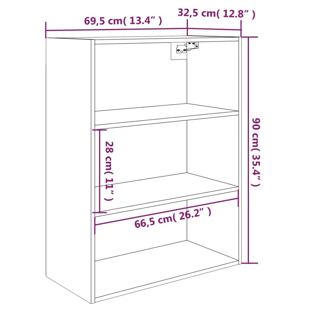 vidaXL Závěsná nástěnná skříňka bílá s vysokým leskem 69,5x32,5x90 cm