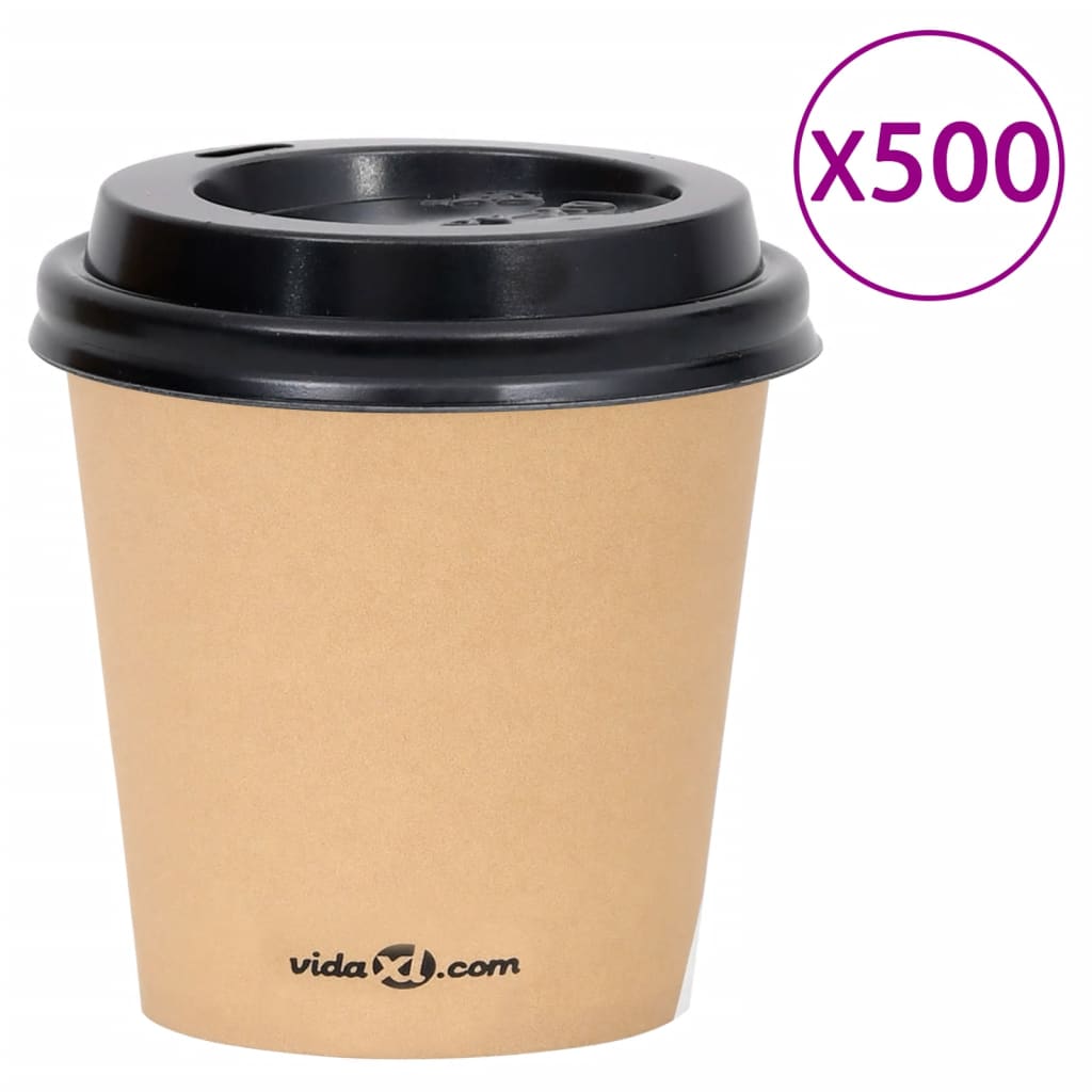vidaXL Papírové kelímky na kávu s víčky 120 ml 500 ks hnědé