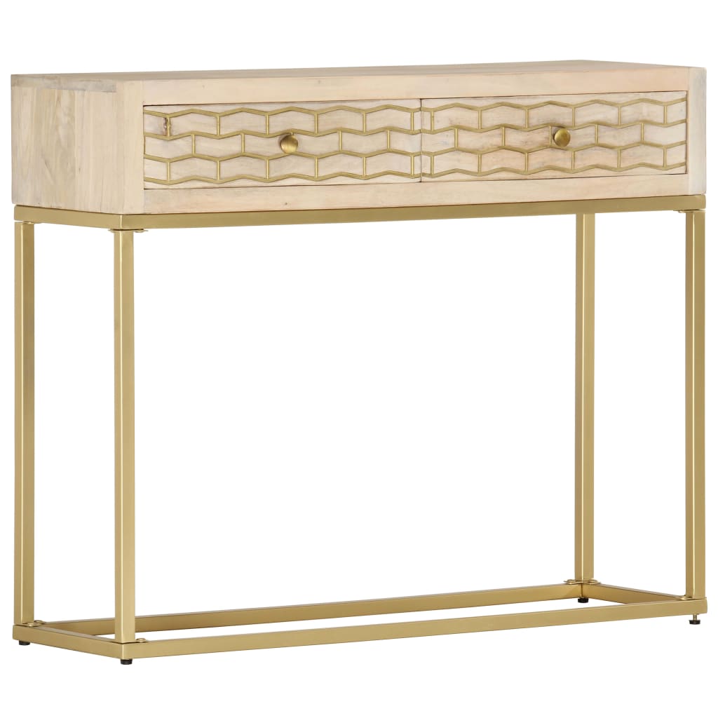 vidaXL Konzolový stolek zlatý 90 x 30 x 75 cm masivní mangovník
