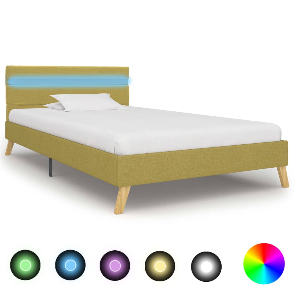 vidaXL Rám postele s LED světlem zelený textil 90 x 200 cm