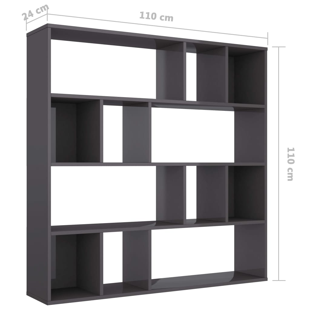 vidaXL Knihovna/dělící stěna šedá vysoký lesk 110x24x110cm dřevotříska