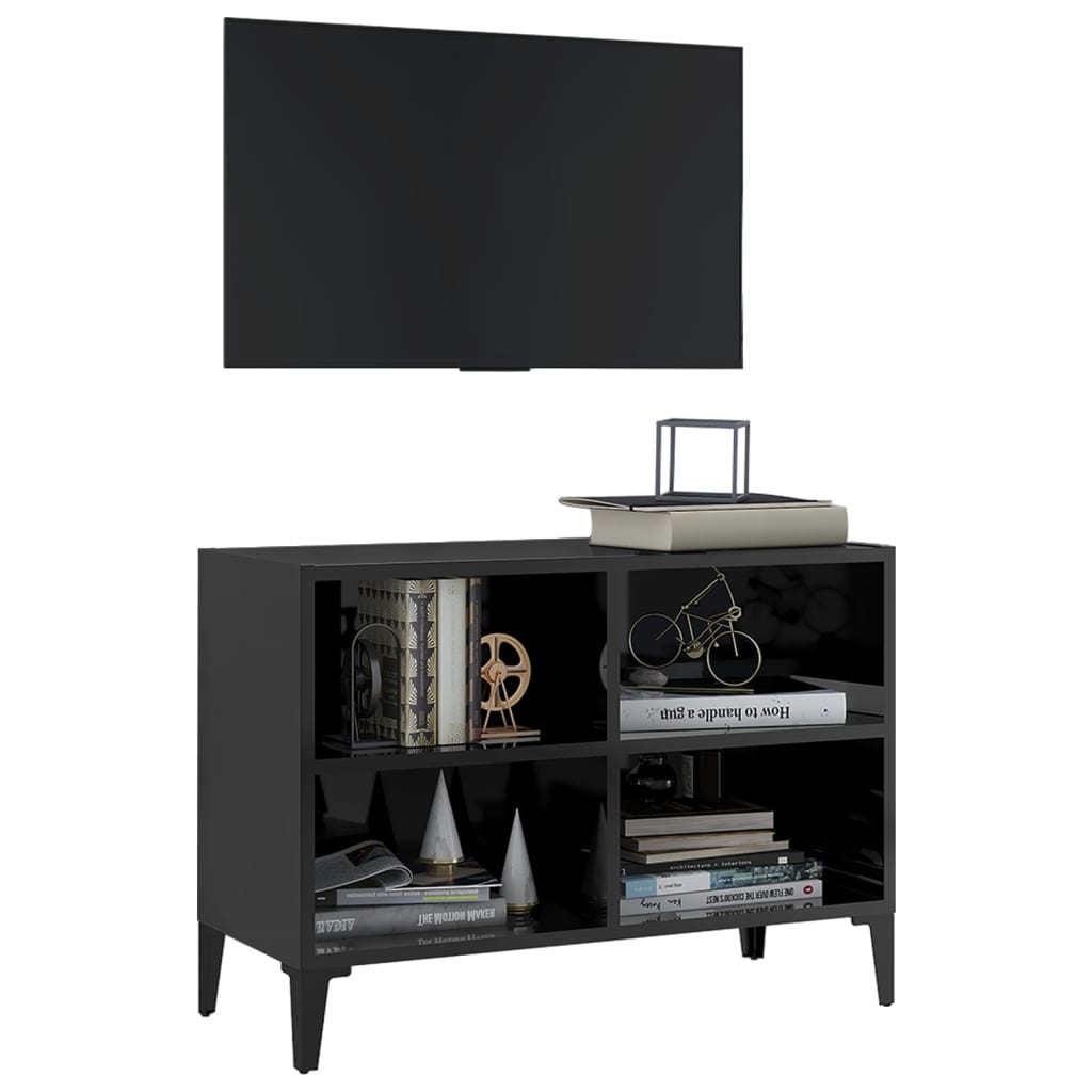 vidaXL TV stolek s kovovými nohami černý vysoký lesk 69,5 x 30 x 50 cm