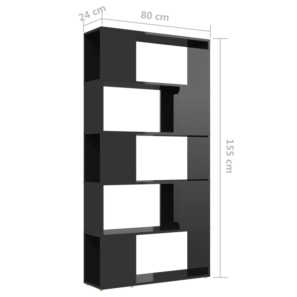 vidaXL Knihovna / dělicí stěna černá lesklá 80x24x155 cm dřevotříska