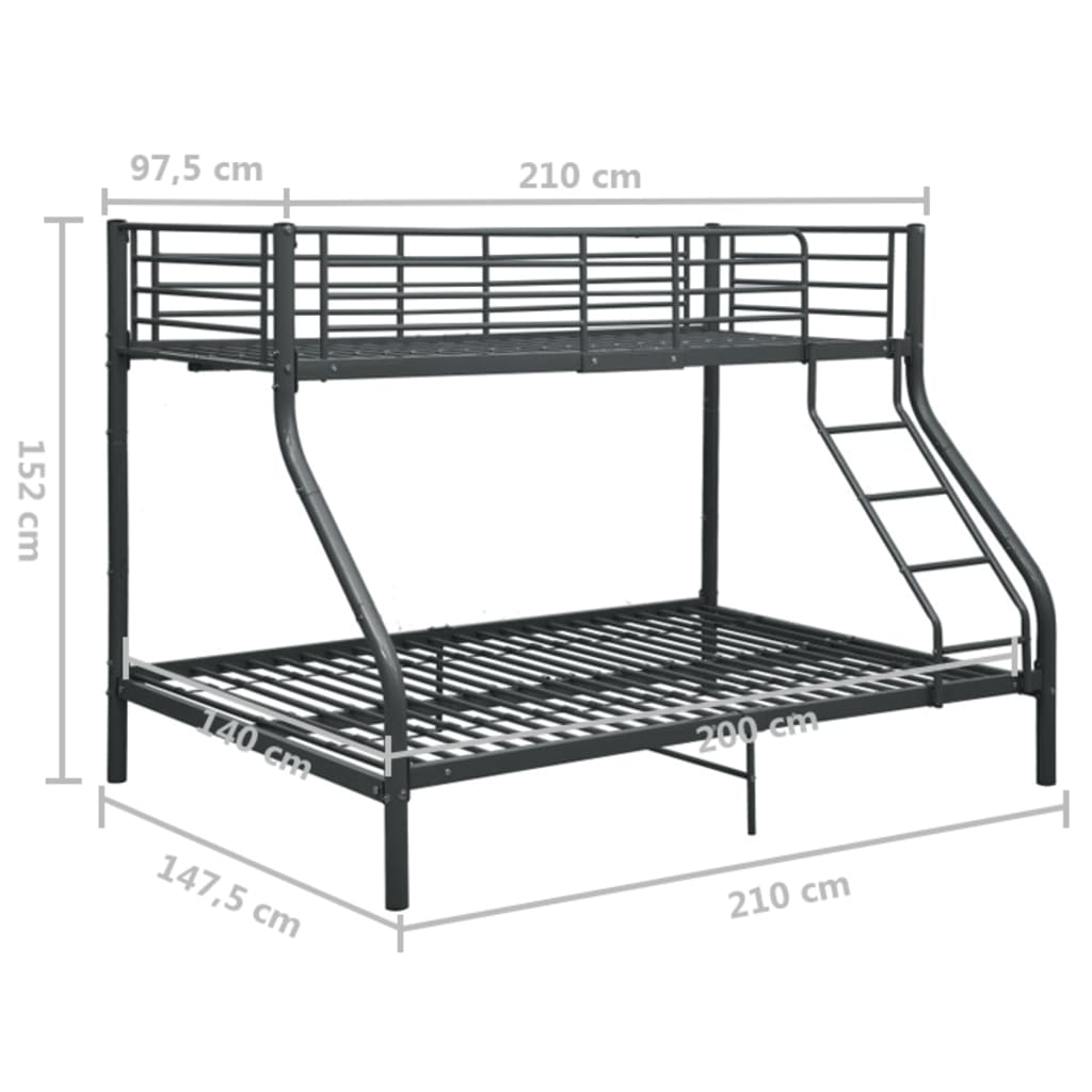 vidaXL Rám poschoďové postele černý kov 140 x 200 / 90 x 200 cm