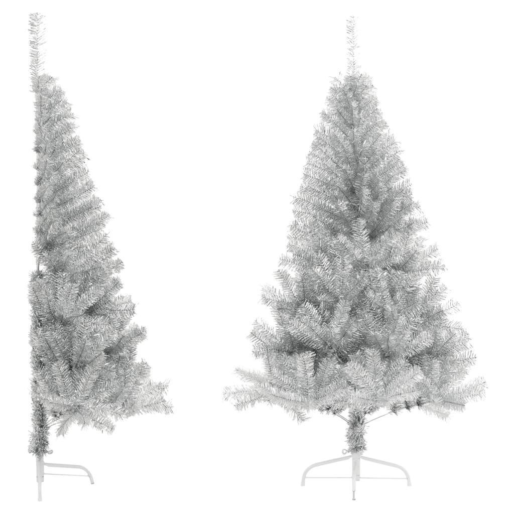 vidaXL Umělý poloviční vánoční stromek se stojanem stříbrný 120 cm PET