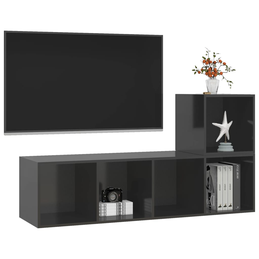 vidaXL 2dílný set TV skříněk šedý s vysokým leskem dřevotříska