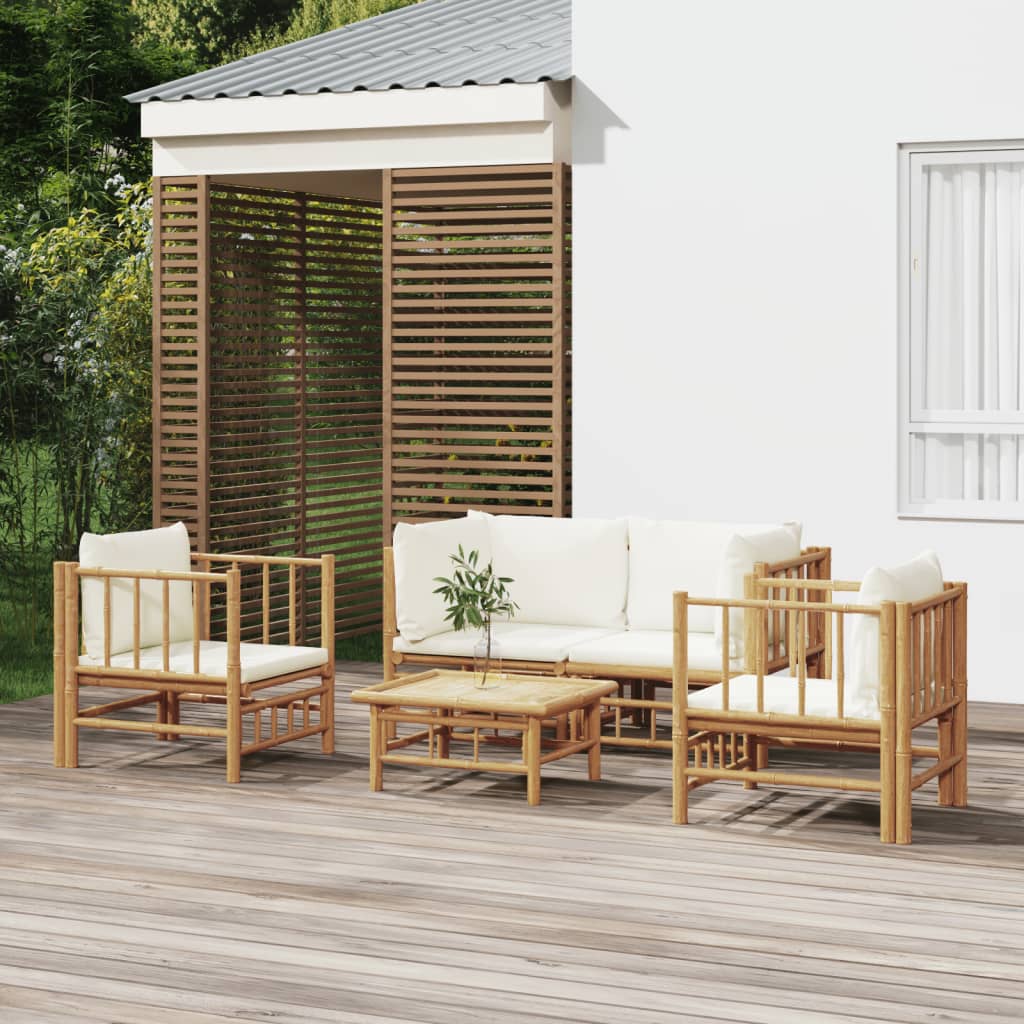vidaXL 5dílná zahradní sedací souprava krémově bílé podušky bambus