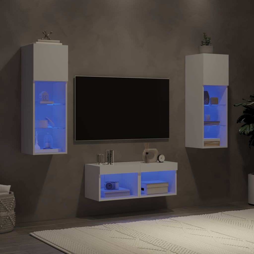 vidaXL 4dílná obývací stěna s LED osvětlením bílá