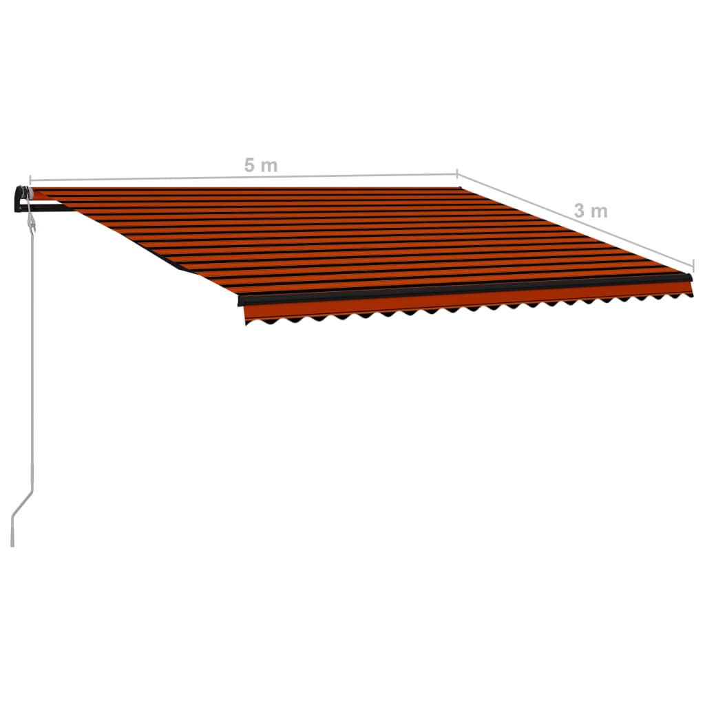 vidaXL Zatahovací markýza senzor větru a LED 500x300 cm oranžovo-hnědá