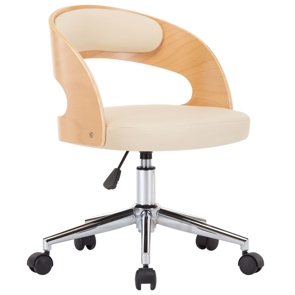 vidaXL Otočná kancelářská židle krémová ohýbané dřevo a umělá kůže