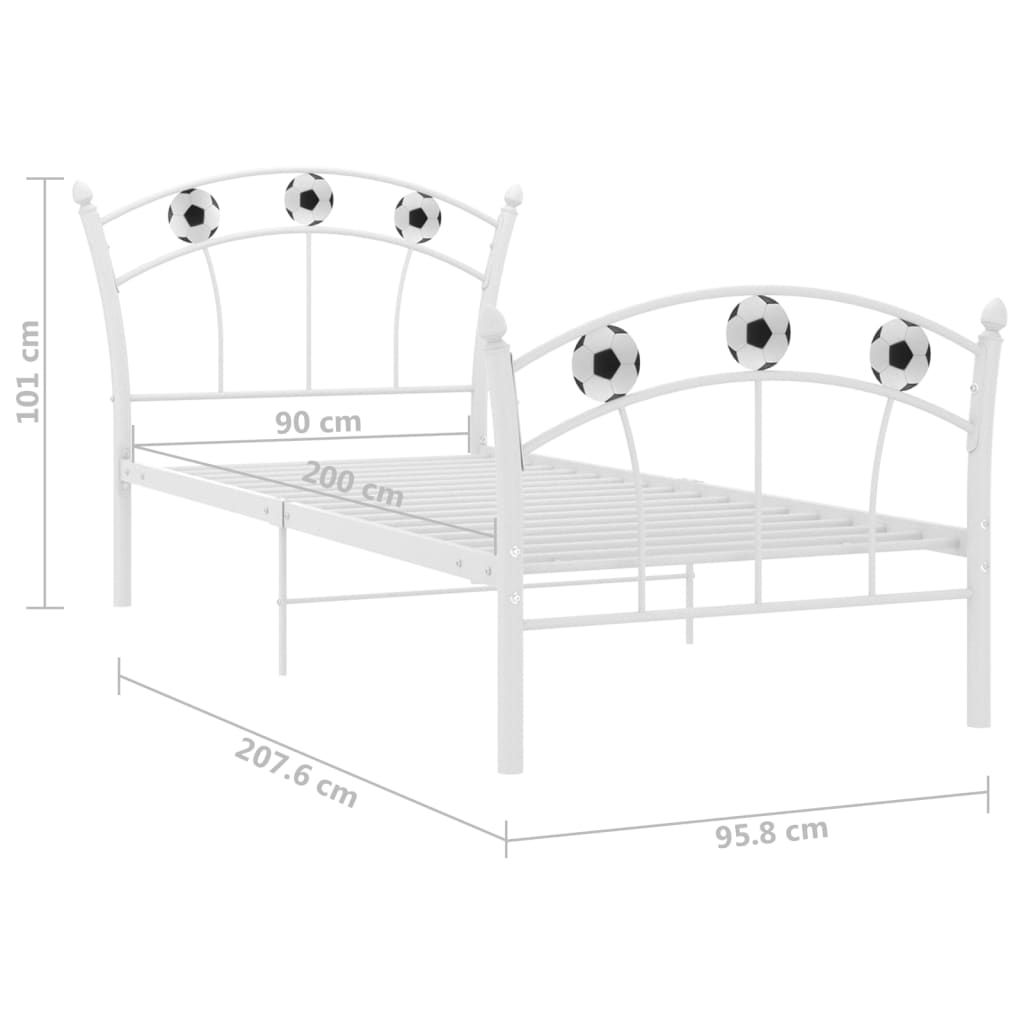 vidaXL Rám postele s fotbalovým motivem bílý kov 90 x 200 cm