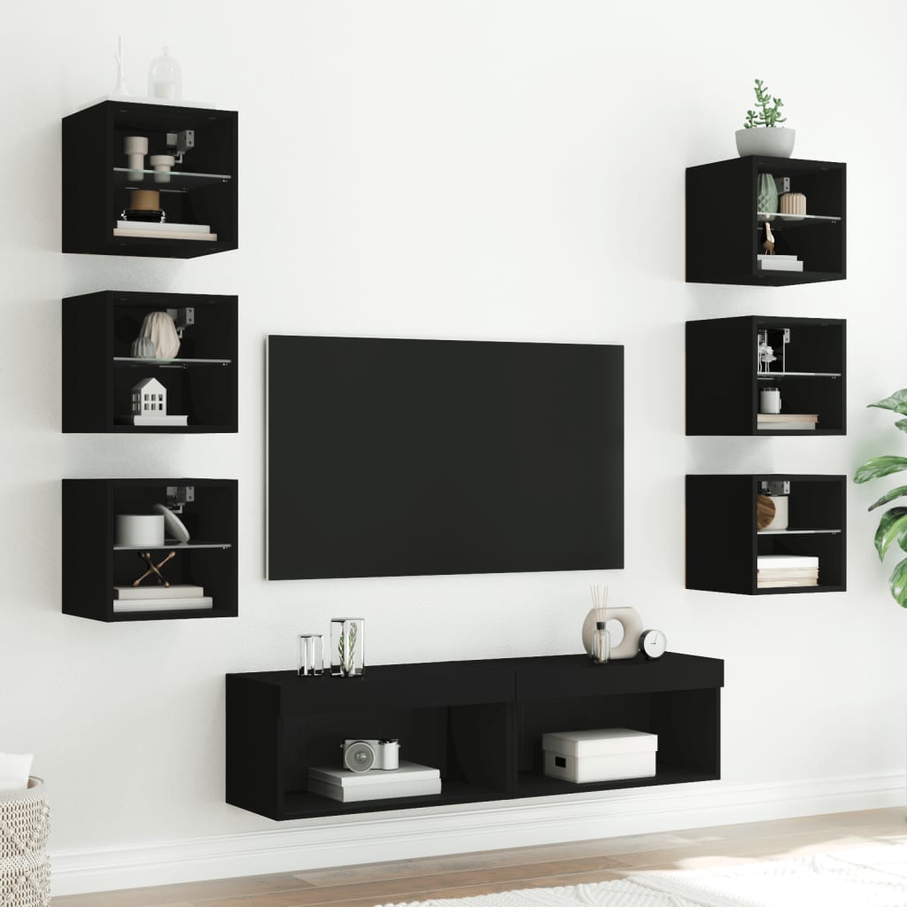 vidaXL 8dílná obývací stěna s LED osvětlením černá kompozitní dřevo