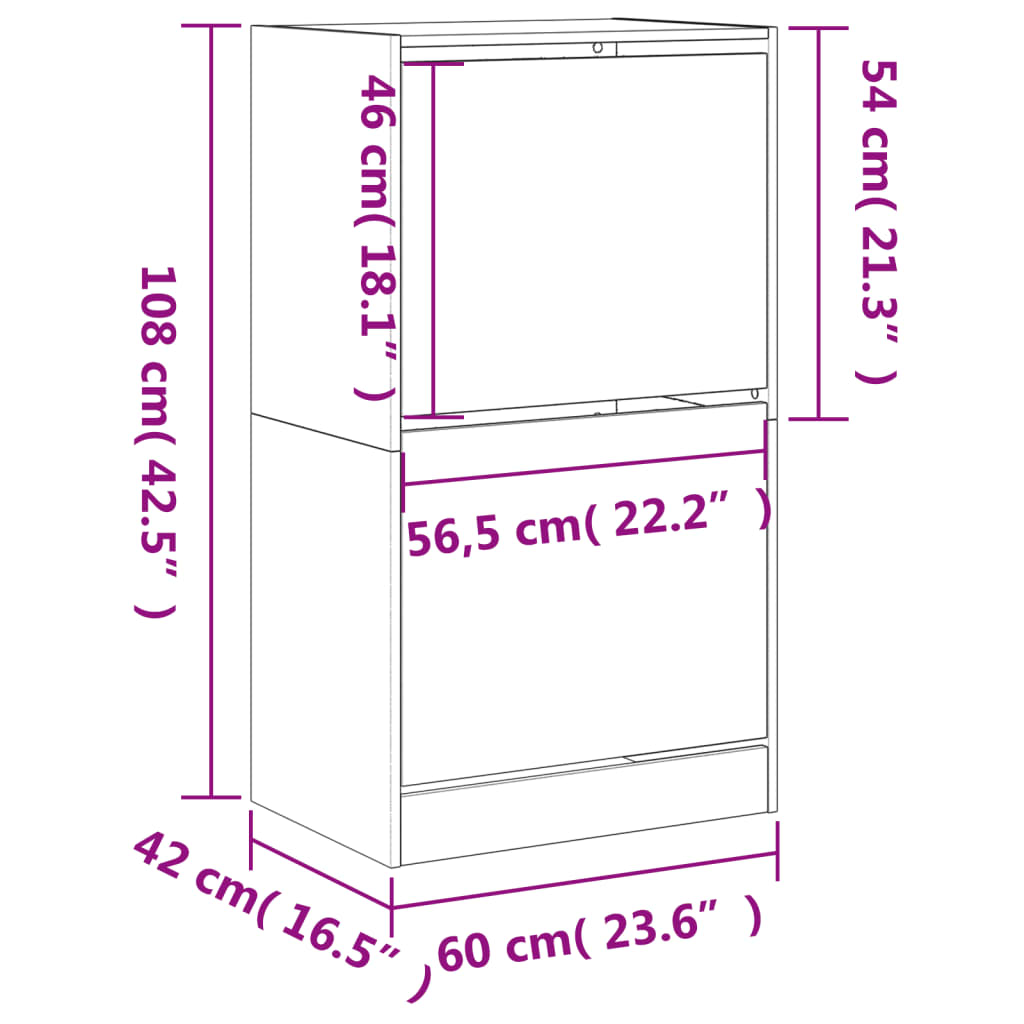 vidaXL Botník se 2 výklopnými zásuvkami hnědý dub 60 x 42 x 108 cm
