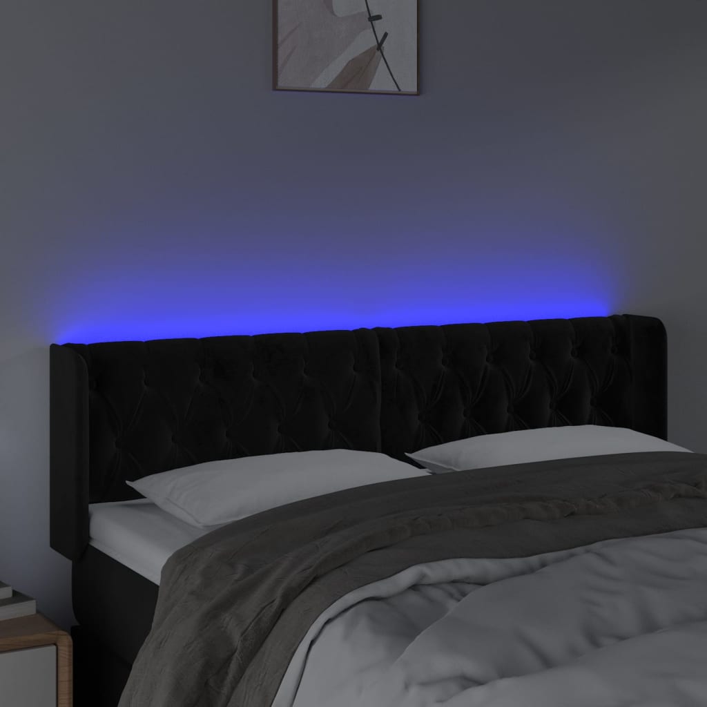 vidaXL Čelo postele s LED černé 147 x 16 x 78/88 cm samet