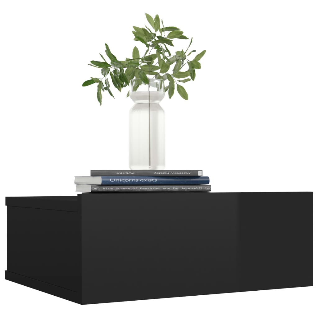 vidaXL Nástěnný noční stolek černý vysoký lesk 40x30x15 cm dřevotříska