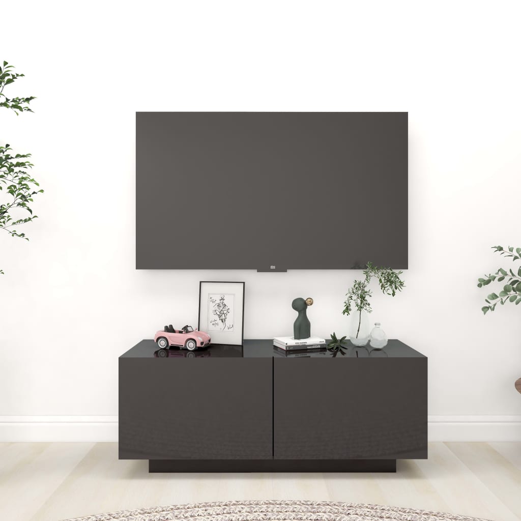 vidaXL TV stolek šedý s vysokým leskem 130 x 35 x 40 cm dřevotříska