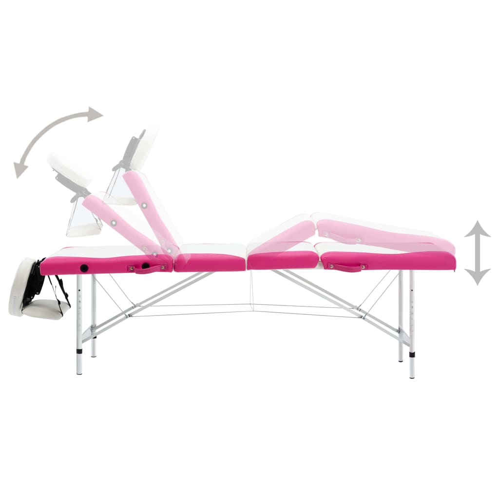 vidaXL Skládací masážní stůl se 4 zónami hliník bílý a růžový