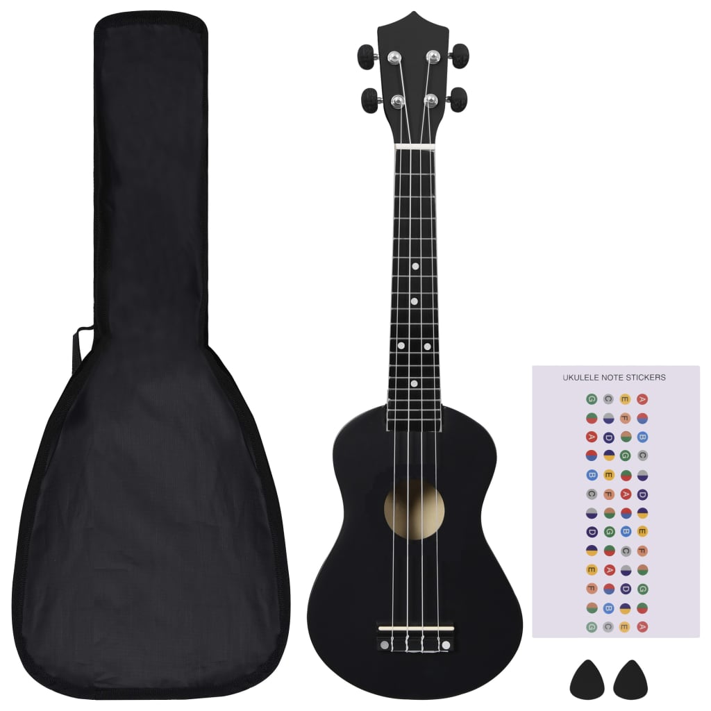 vidaXL Set soprano ukulele s obalem pro děti černé 23"