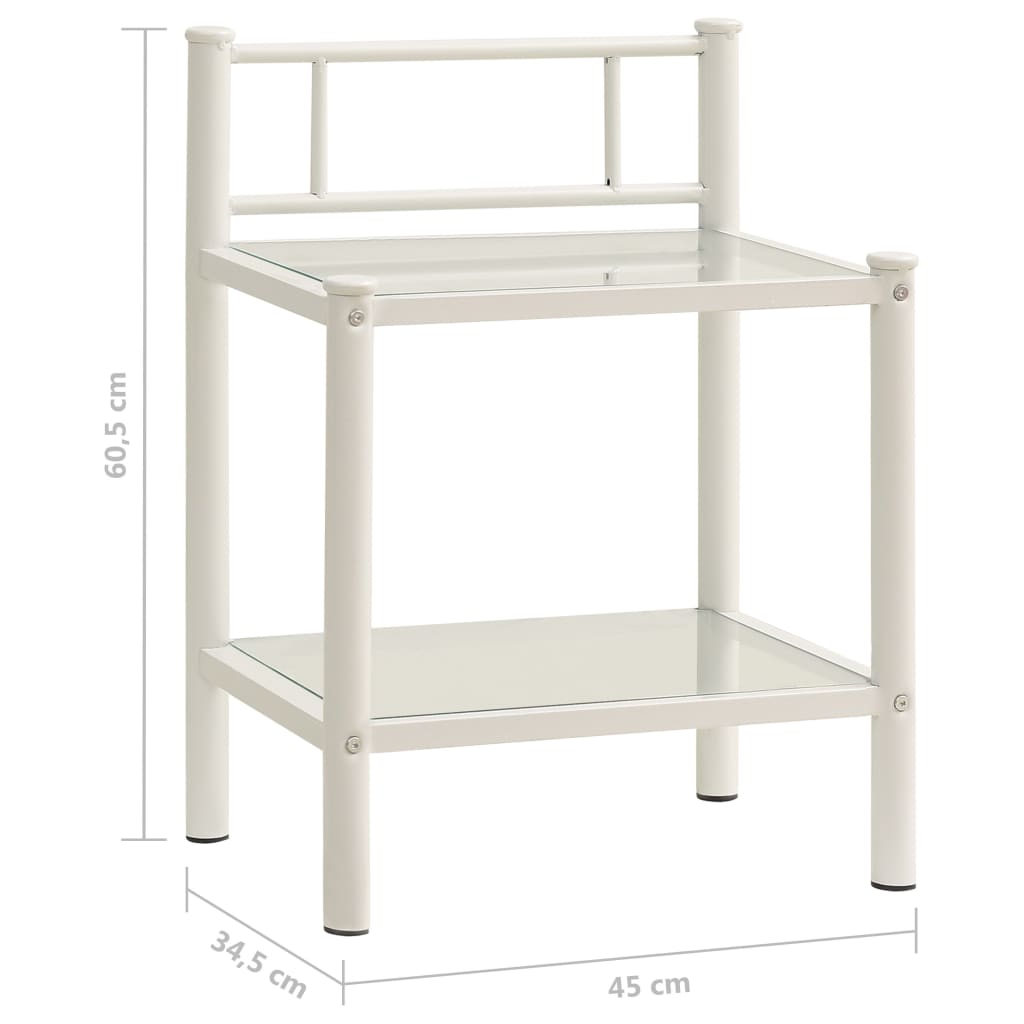 vidaXL Noční stolek bílý a průhledný 45 x 34,5 x 60,5 cm kov a sklo
