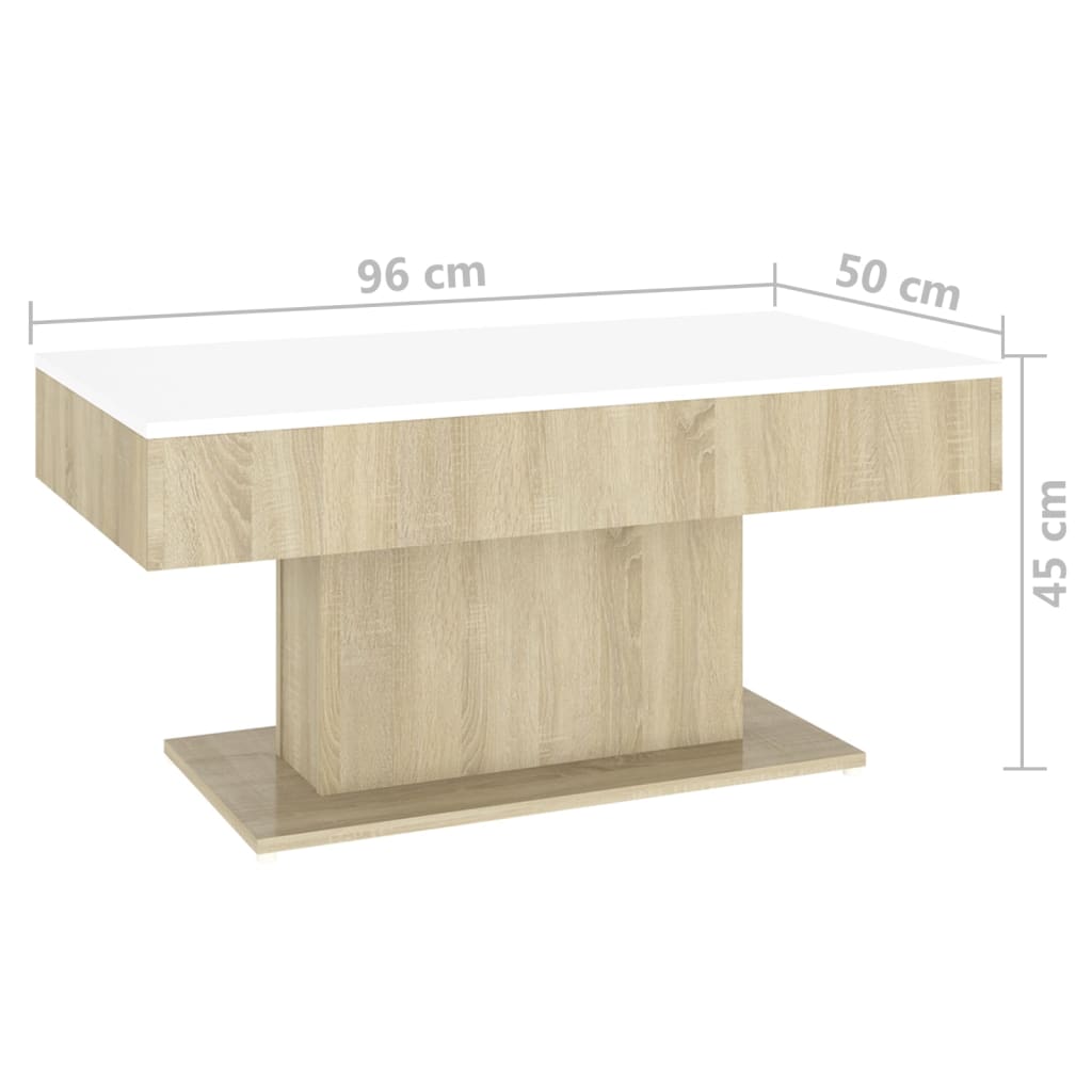 vidaXL Konferenční stolek bílý a dub sonoma 96x50x45 cm dřevotříska