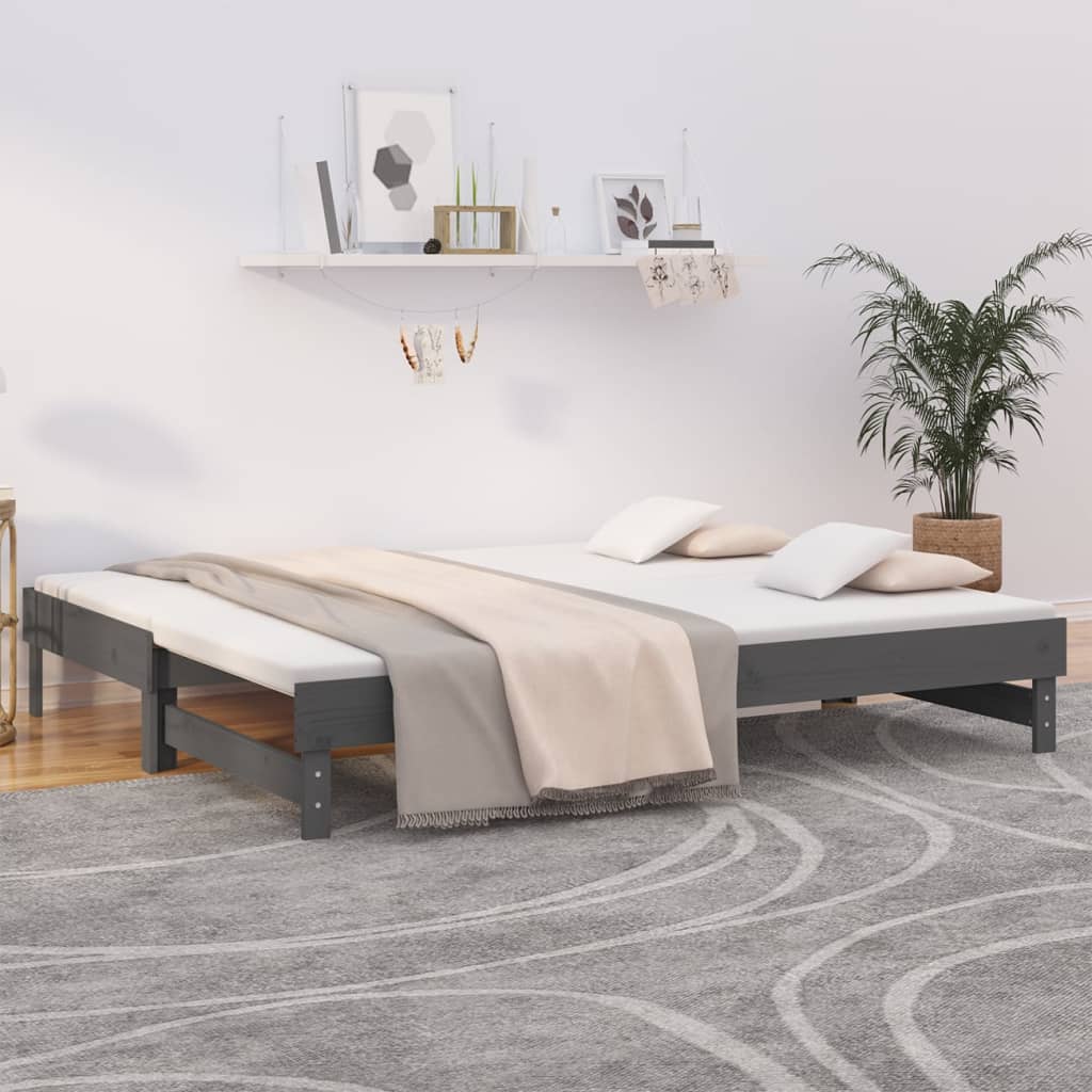 vidaXL Výsuvná postel šedá 2x(100x200) cm masivní borovice
