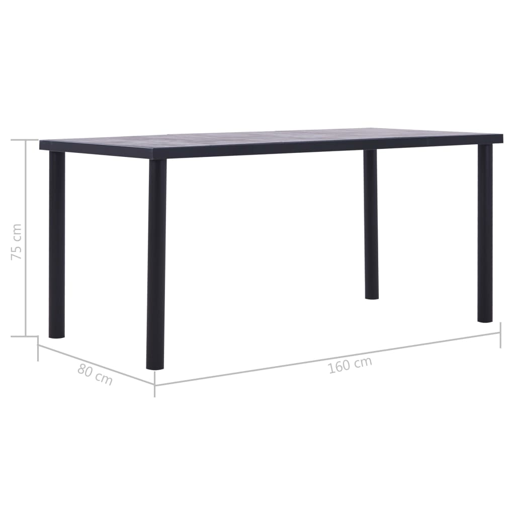 vidaXL Jídelní stůl černý a betonově šedý 160 x 80 x 75 cm MDF