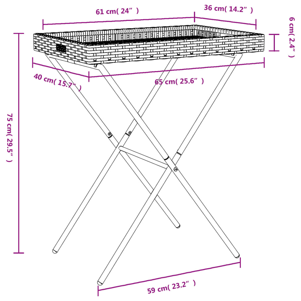 vidaXL Skládací stůl s podnosem béžový 65 x 40 x 75 cm polyratan