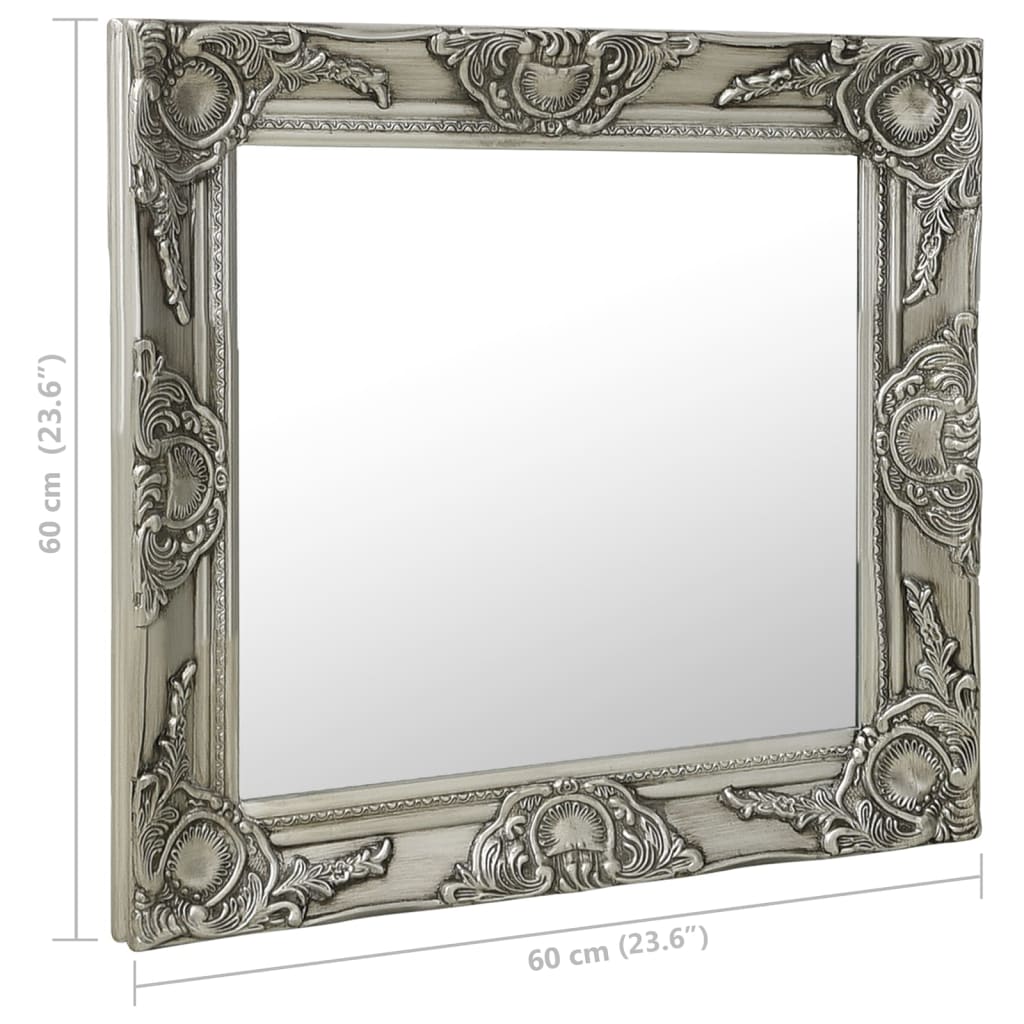vidaXL Nástěnné zrcadlo barokní styl 60 x 60 cm stříbrné