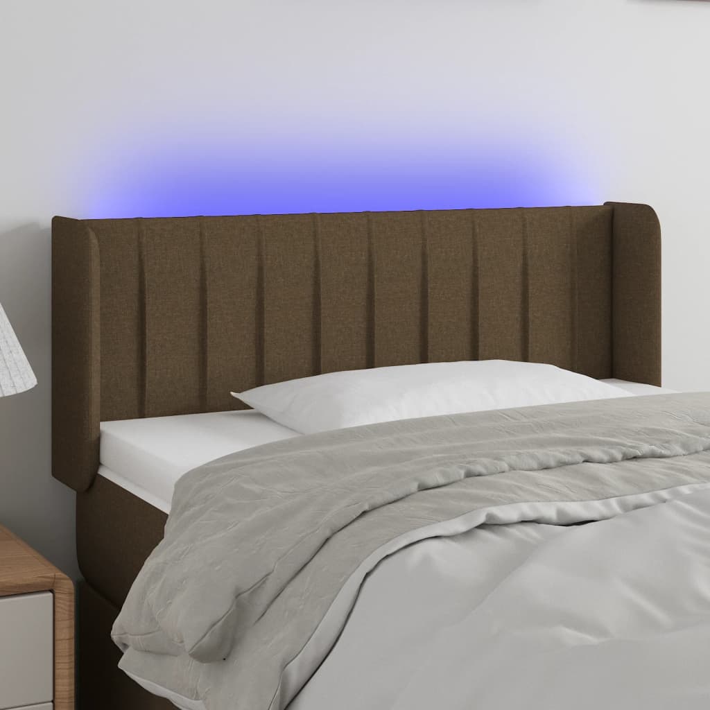 vidaXL Čelo postele s LED tmavě hnědé 103 x 16 x 78/88 cm textil