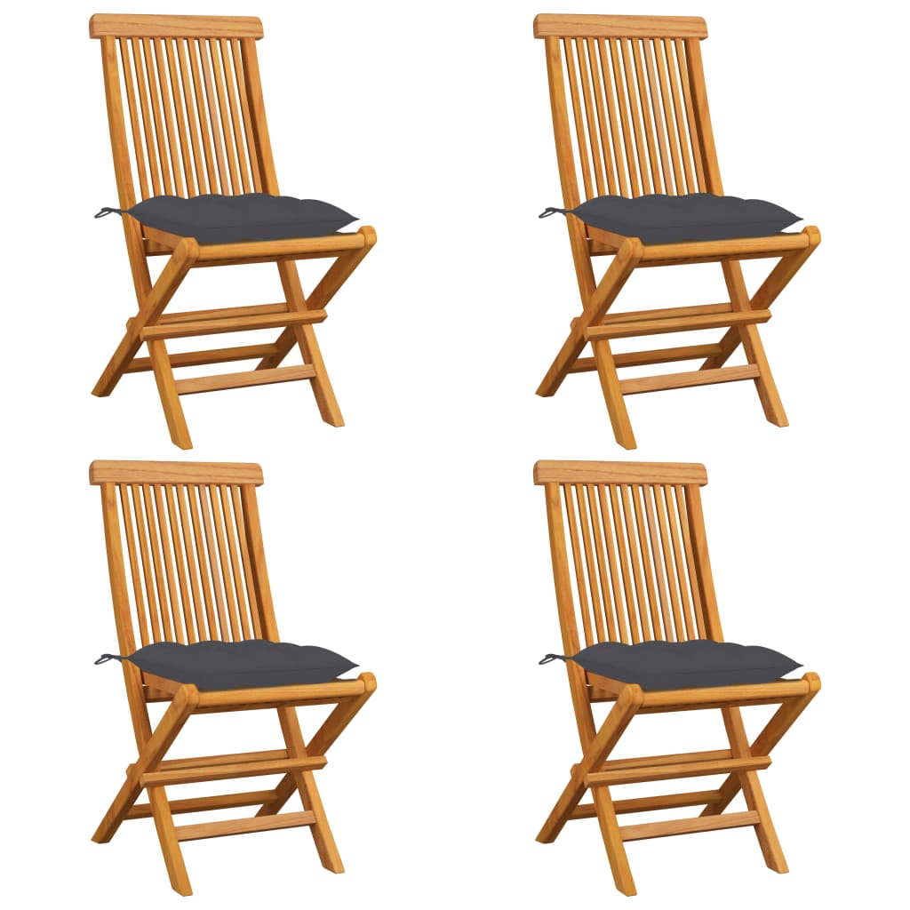 vidaXL Zahradní židle s antracitovými poduškami 4 ks masivní teak