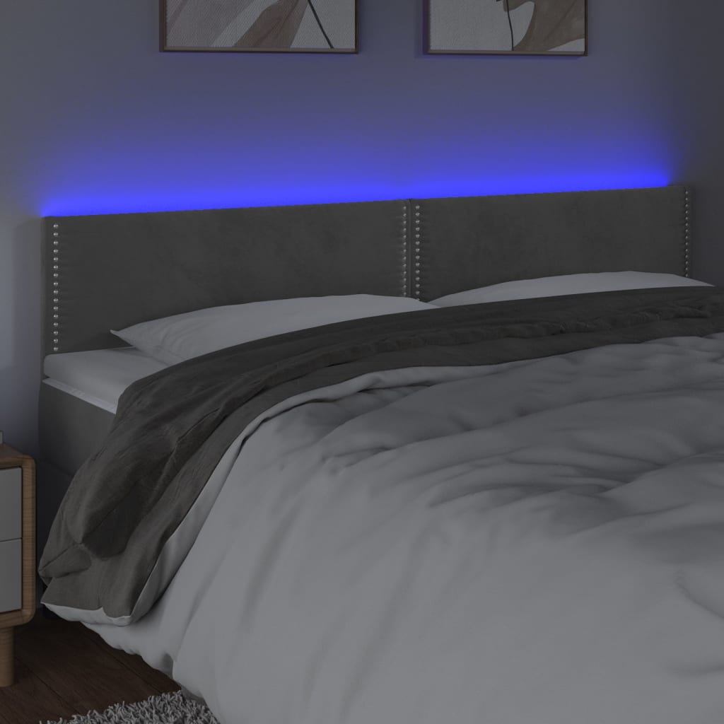 vidaXL Čelo postele s LED světle šedé 180x5x78/88 cm samet