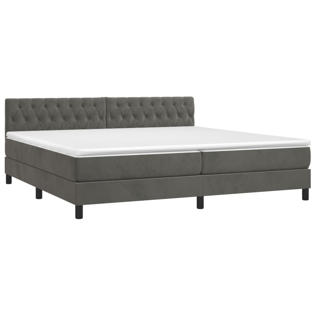 vidaXL Box spring postel s matrací a LED tmavě šedá 200x200 cm samet