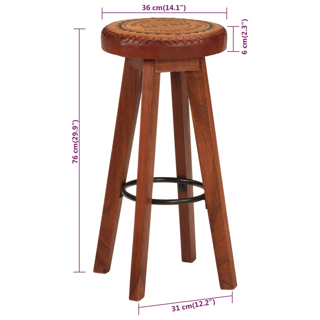 vidaXL Barové stoličky 2 ks pravá kůže a masivní akáciové dřevo