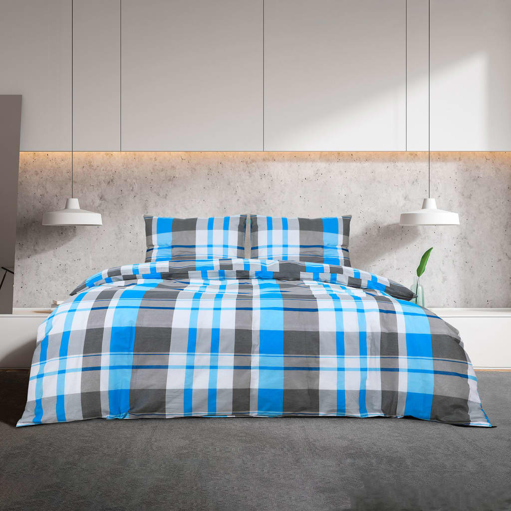vidaXL Sada ložního prádla modrá a šedá 220 x 240 cm bavlna