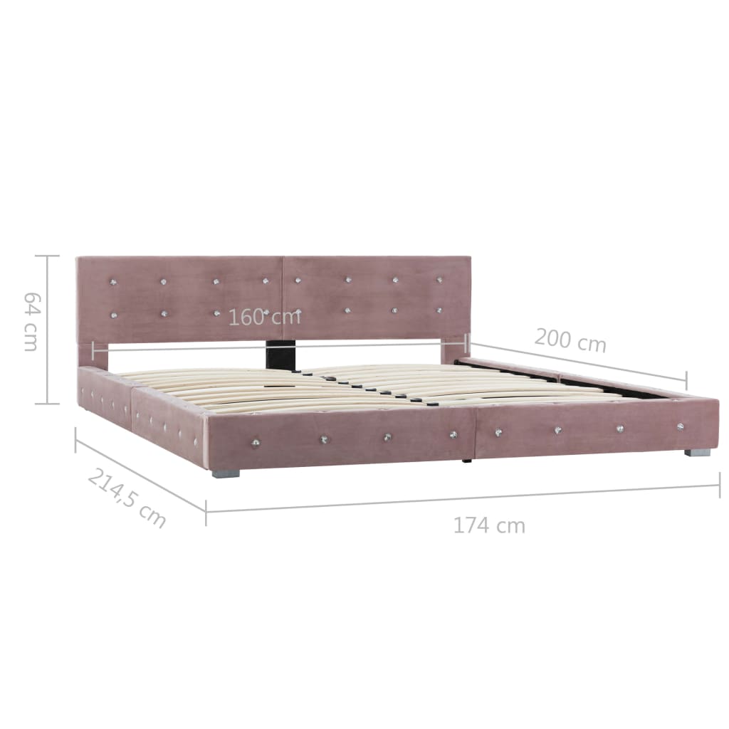 vidaXL Rám postele růžový samet 160 x 200 cm